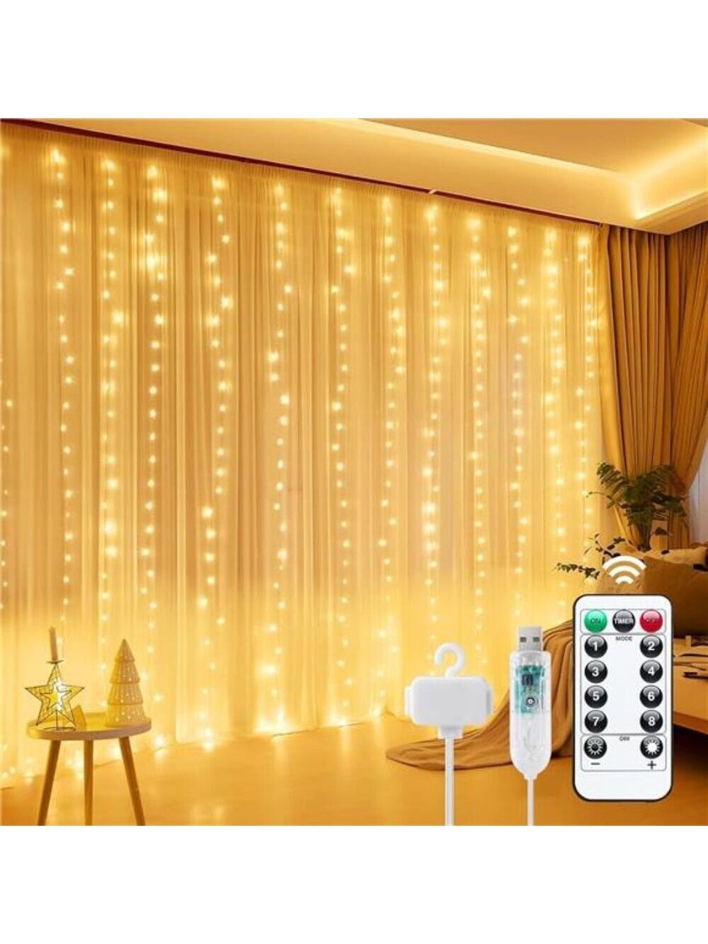 LED Fairy Curtain Lights 300 String Twinkle Lights USB Powered Room Party Decor